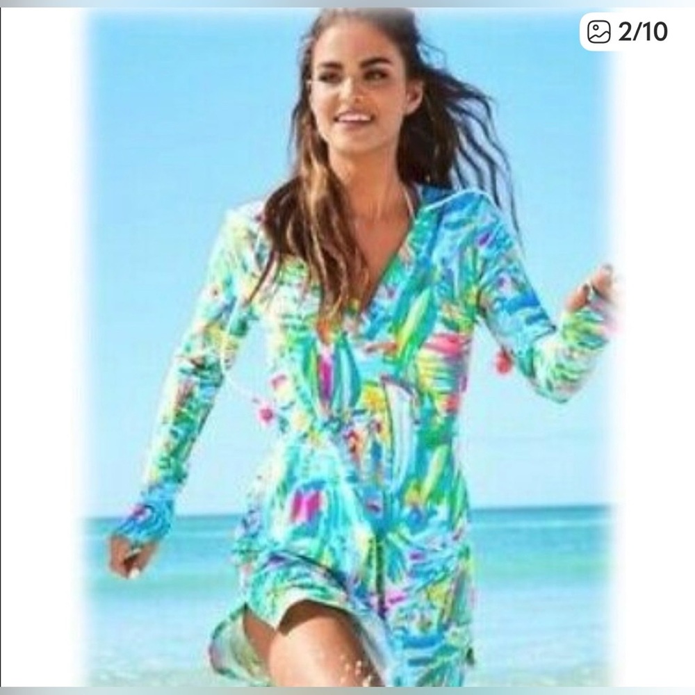 Lilly Pulitzer Rylie UPF 50+ Hooded Cover-up Dress Sea Salt & Sun - Picture 3 of 12